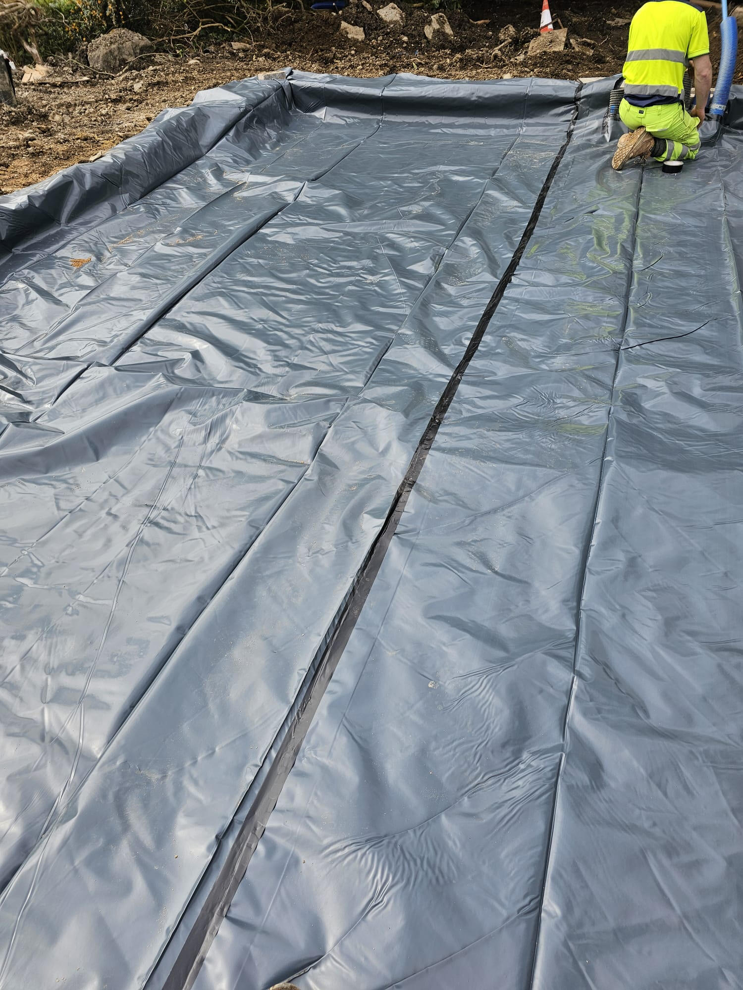 Waterproof membrane installation around a foundation